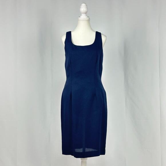 Anthony Sicari Navy Blue Sheath Dress Square Neck Midi Sleeveless New Size 8 - Picture 2 of 5